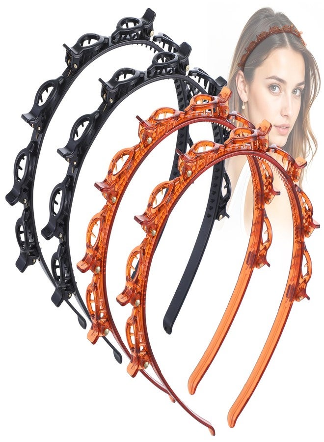 MBAIYO 4Pcs Headband With Clips,Bangs Hairstyle Hairpin Headband Toothed Bands Braid Tool Accessories Clip Hairband Women - Image 1